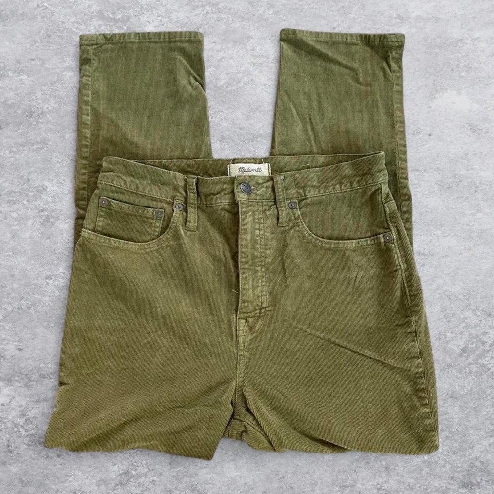 Madewell Classic Straight Corduroy Pants Olive Green High Rise Size 28 Womens